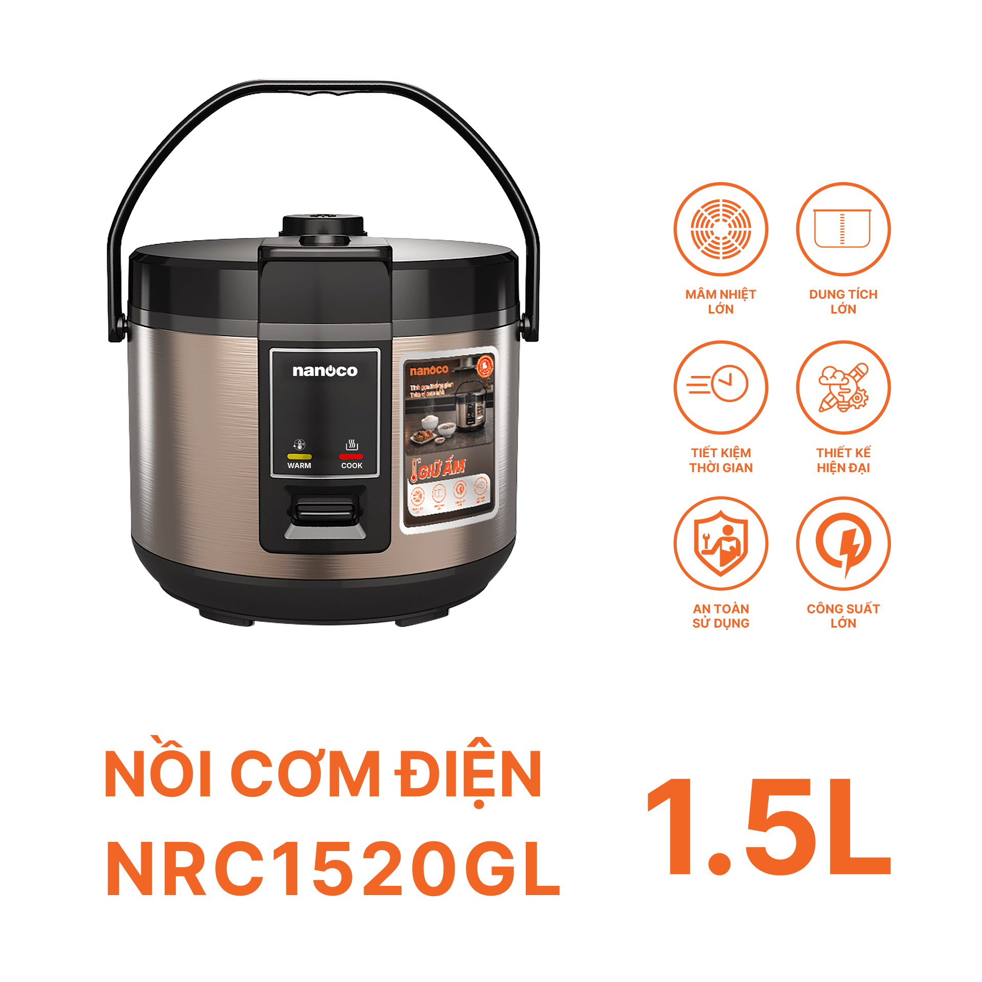 Nồi cơm nắp gài, 1.5L, NRC1520GL