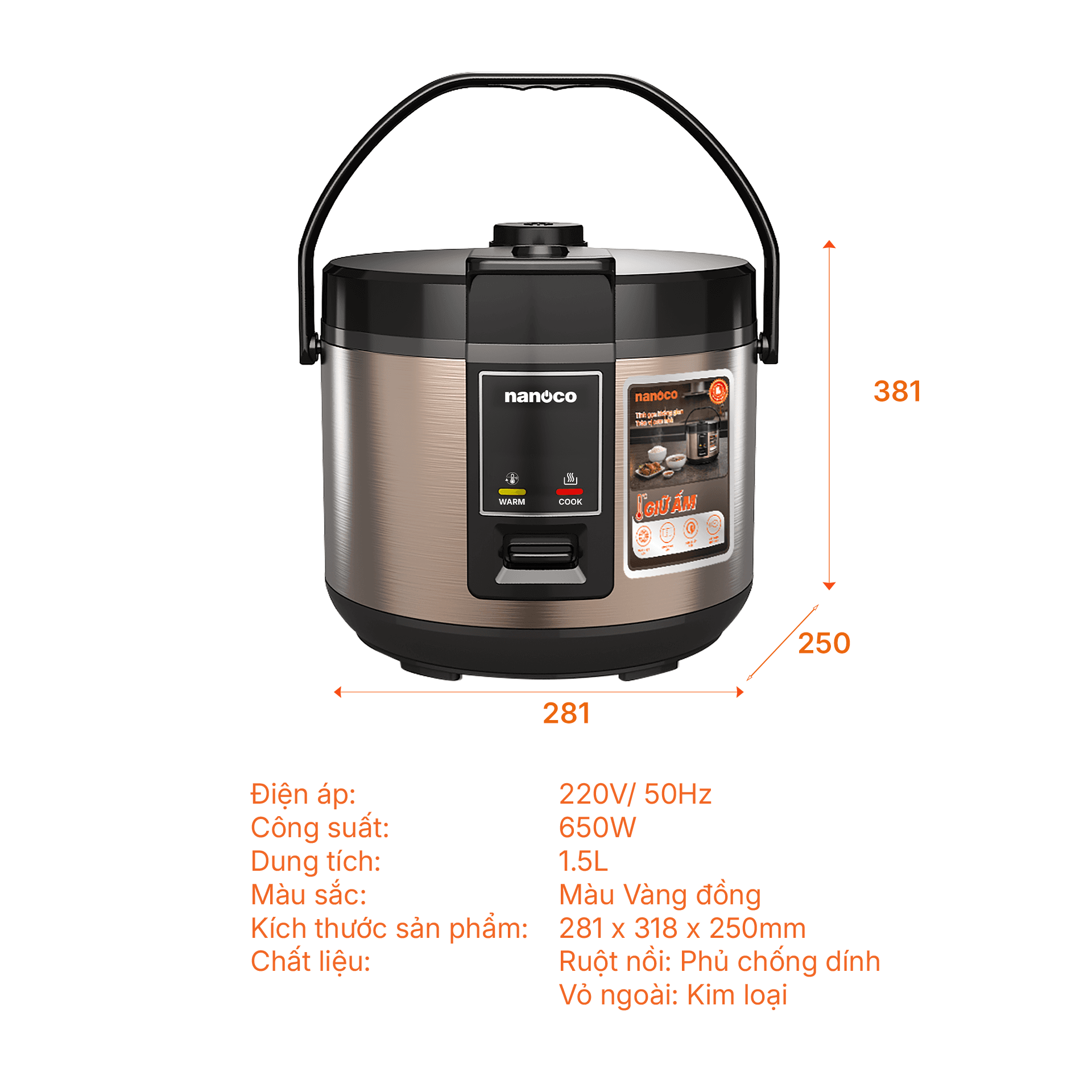Nồi cơm nắp gài, 1.5L, NRC1520GL