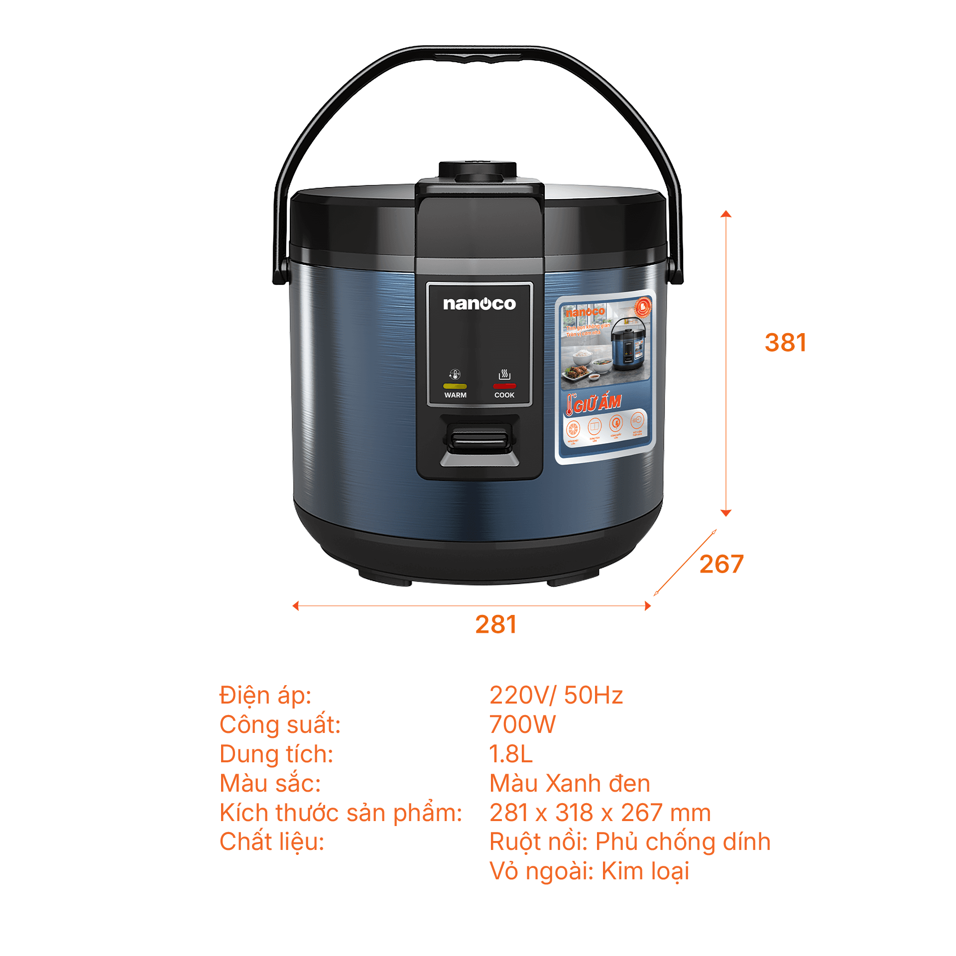 Nồi cơm nắp gài, 1.8L, NRC1880DB
