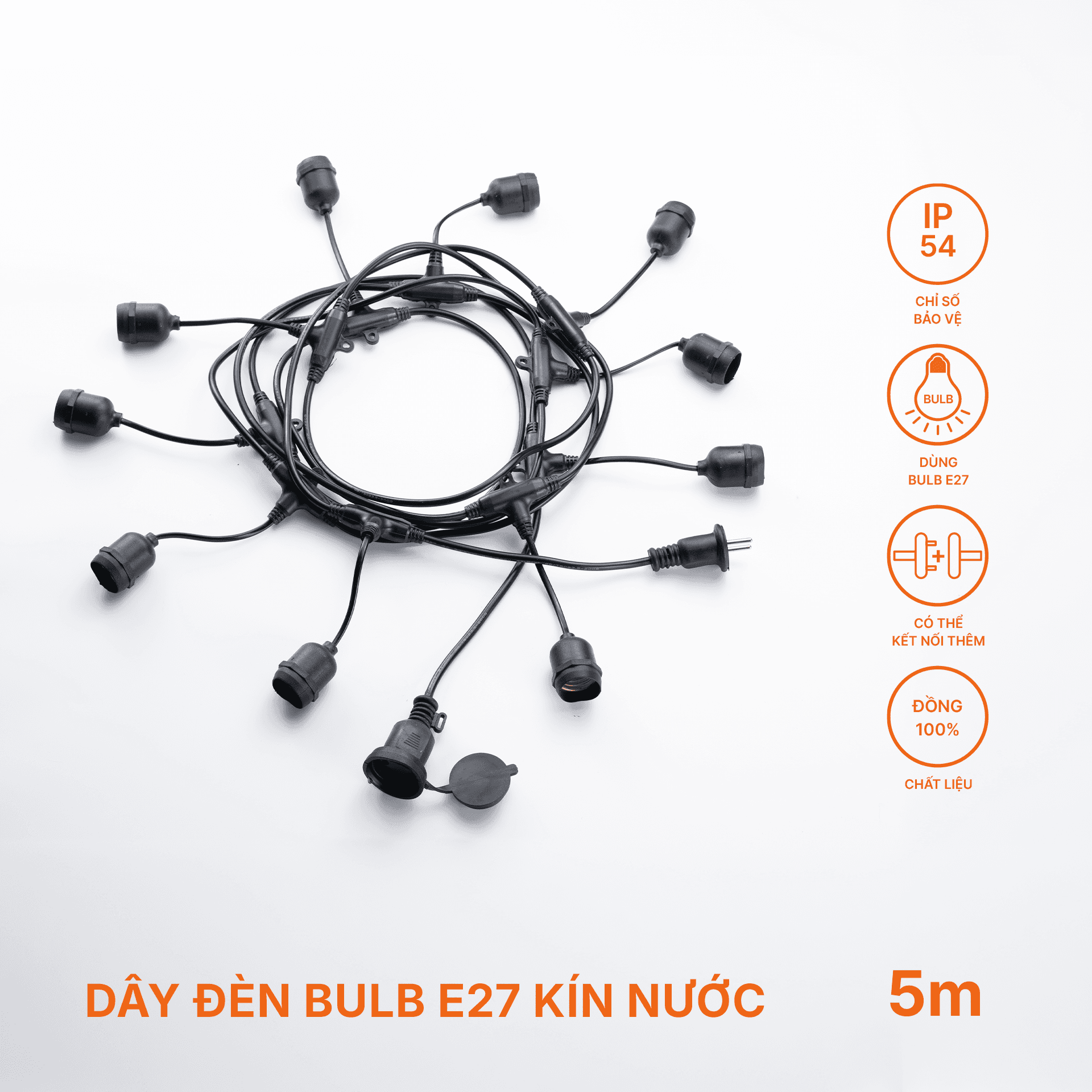 Dây đui đèn bulb E27 kín nước Nanoco