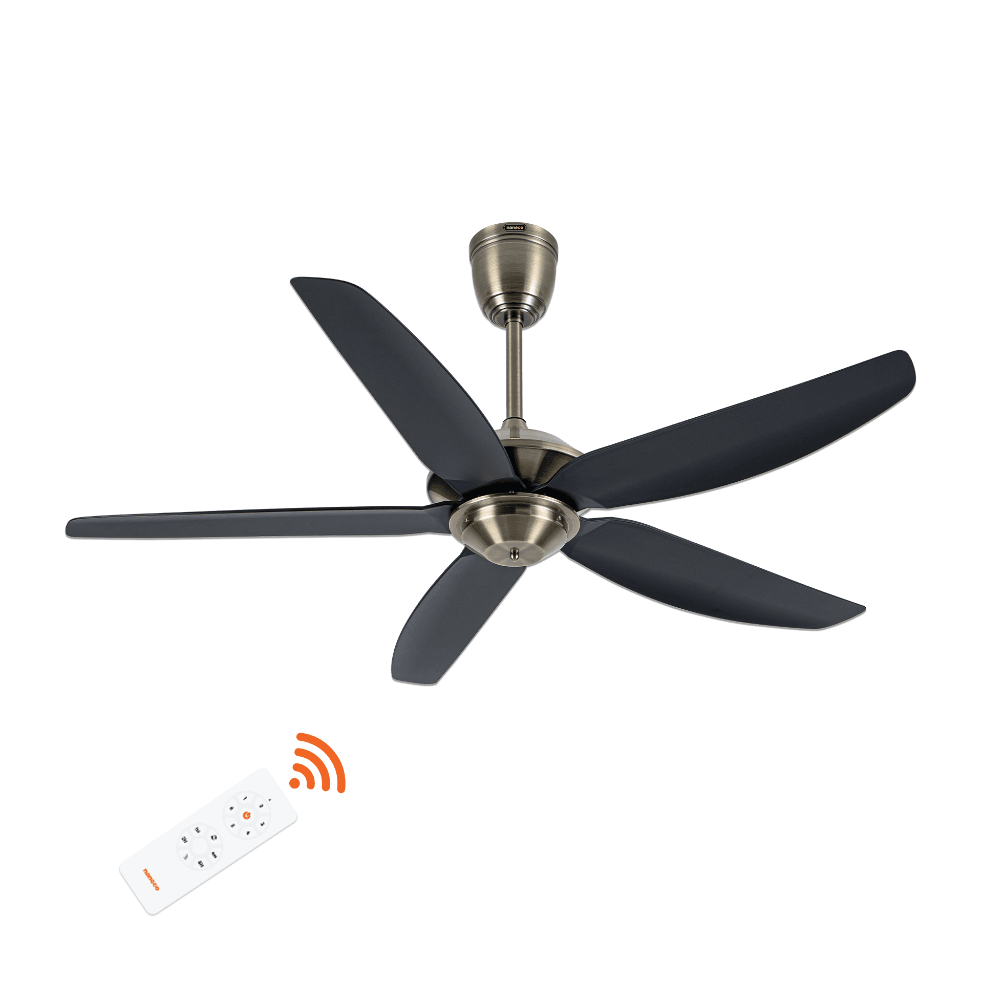 Quạt trần trang trí 5 cánh nhựa, màu đen, động cơ DC, remote