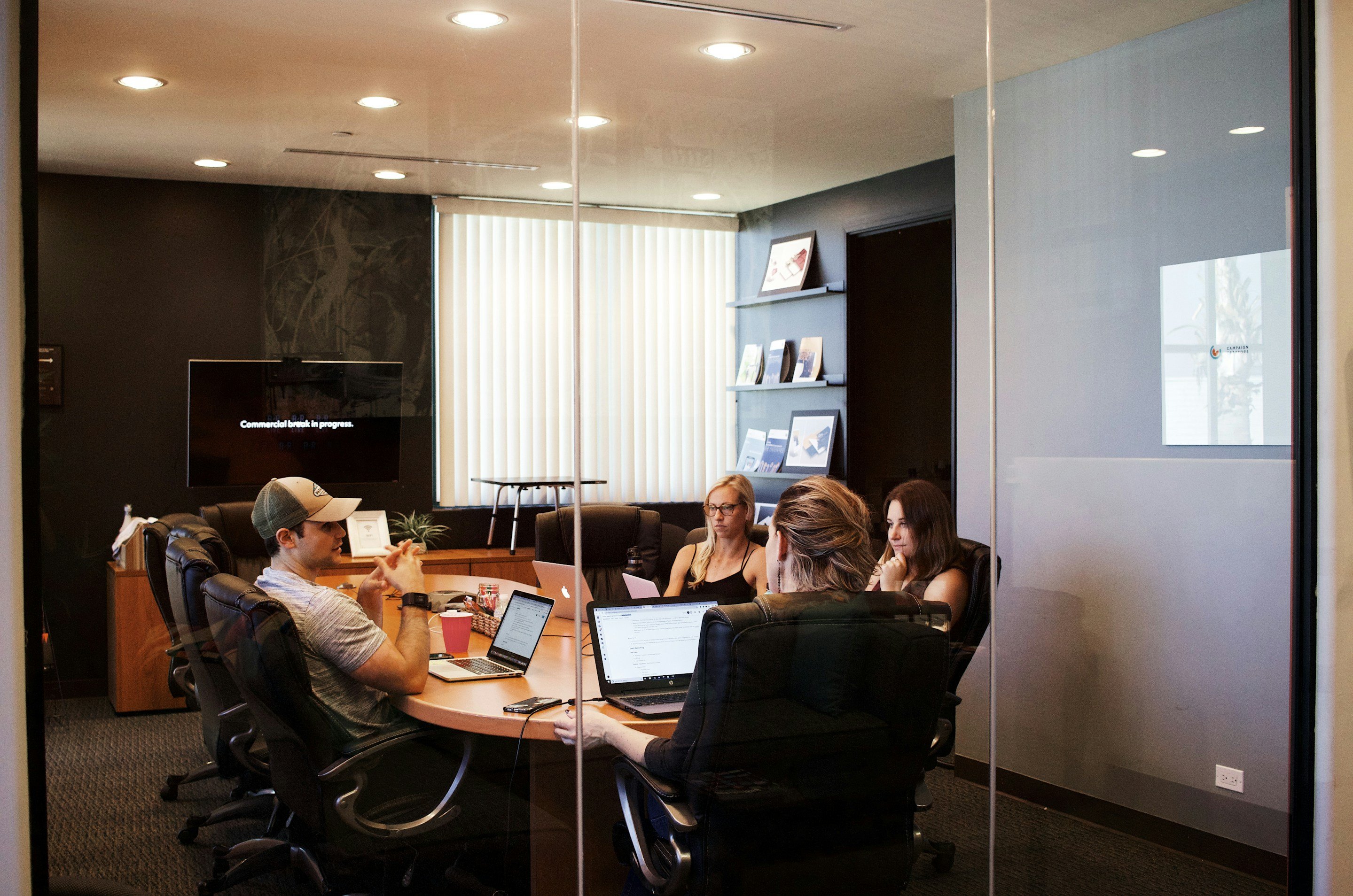 Professional business meeting in modern conference room